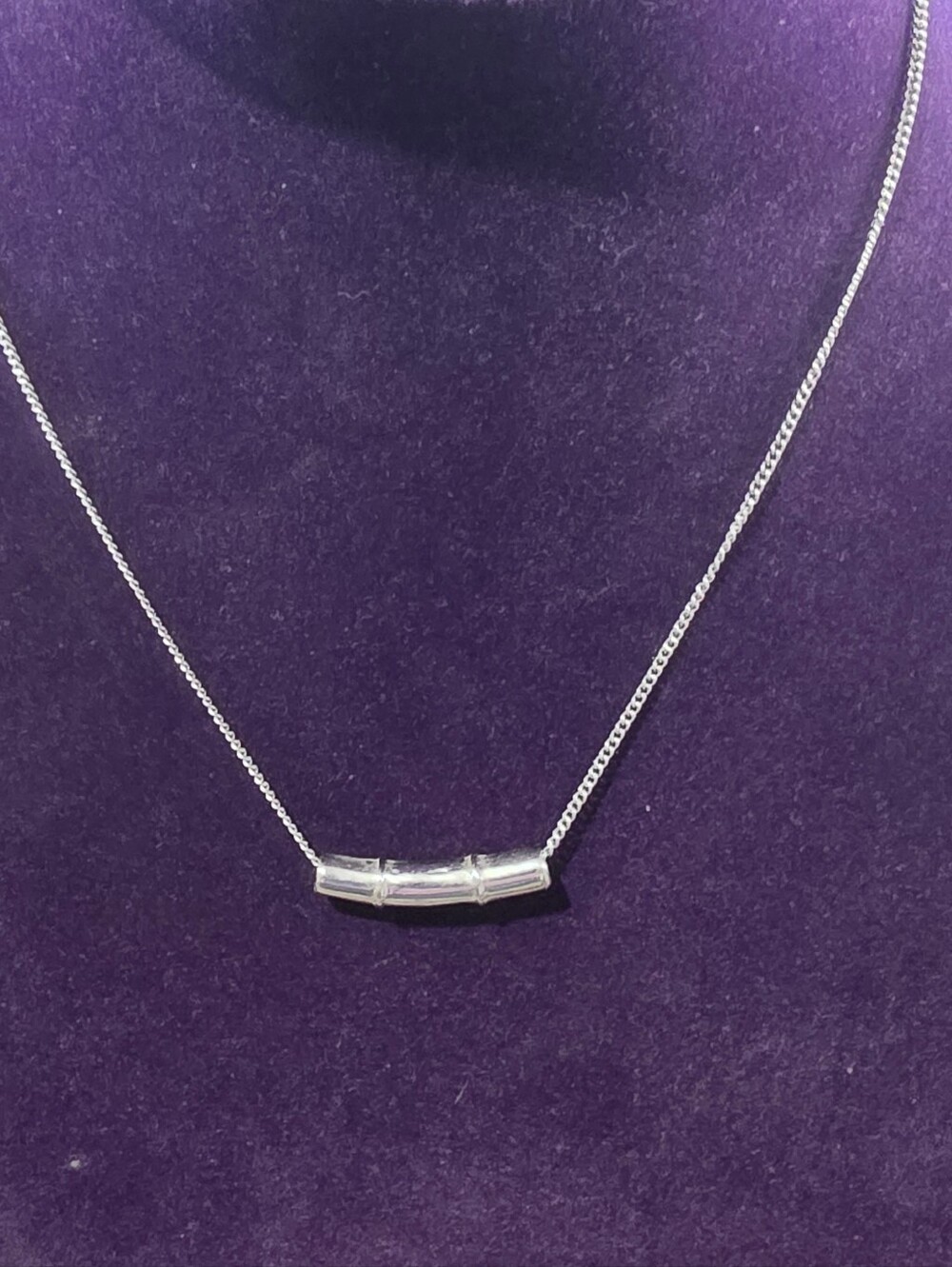 Charming Charlie Silver Tone Curved Bamboo Bar Necklace Minimalist EUC